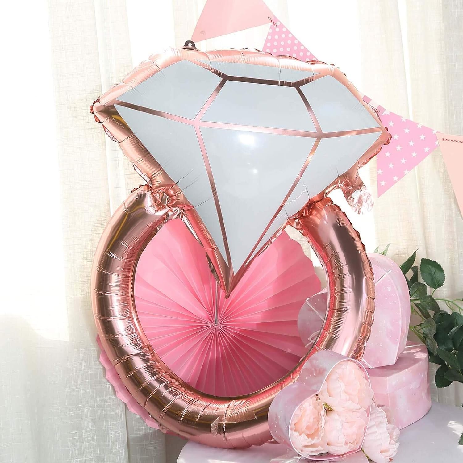 Efavormart 26" Rose Gold Engagement Ring Foil Balloon, Giant Diamond Ring Mylar Balloon for Marriage Proposal, Bridal Shower, and Wedding Staging