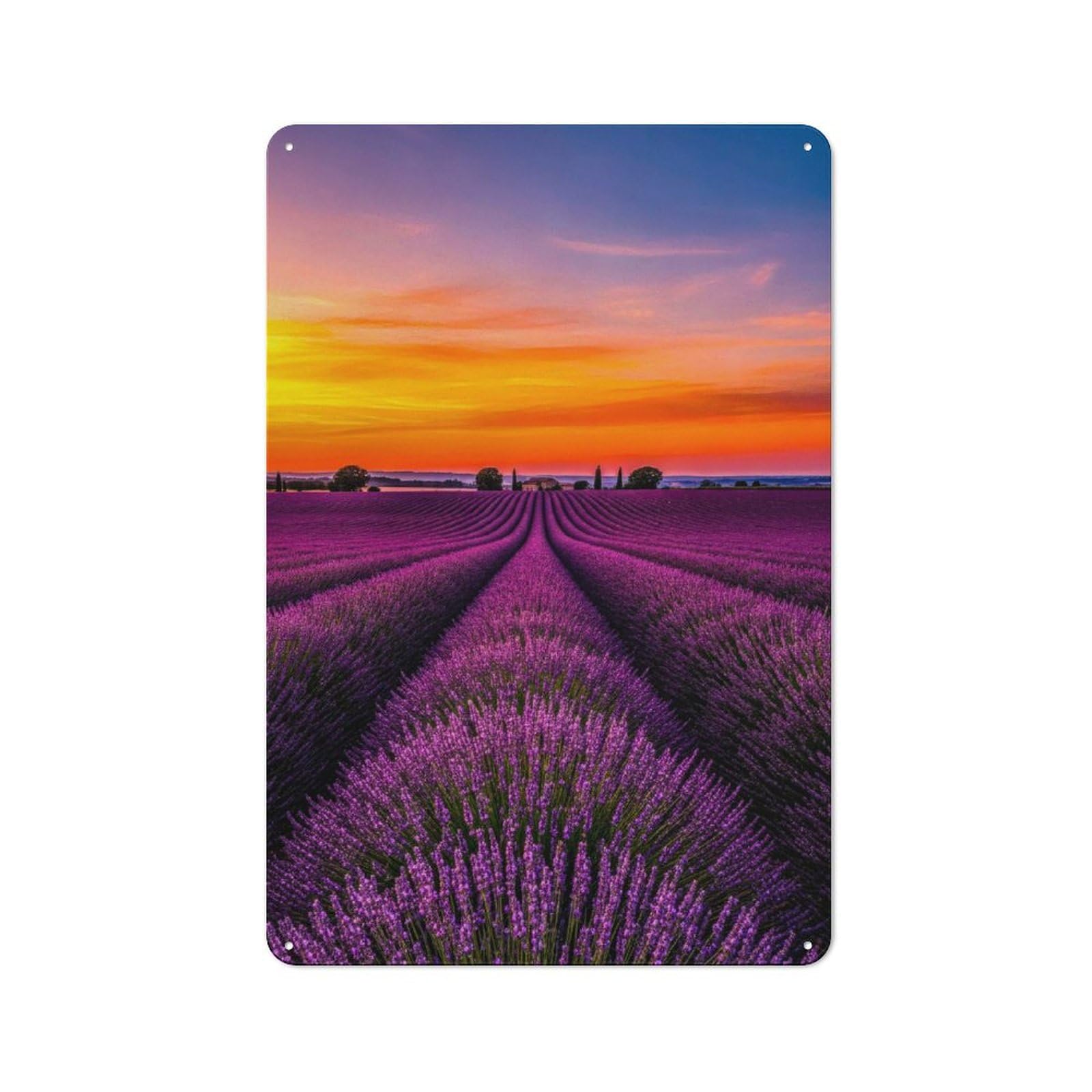 Junmoney Style-9 Metal Wall Sign 30X20cm Featuring Lavender Field At Sunset For Café Or Home Bar, A Decorative Gift For A Newly Furnished Café And Home Bar
