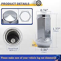 Vista 3 de 24 tuercas hexagonales M14x1.5 de 3/4 pulgadas de 0.748 in de longitud, tuerca de rueda cromada estilo fábrica para Silverado Avalanche Suburban