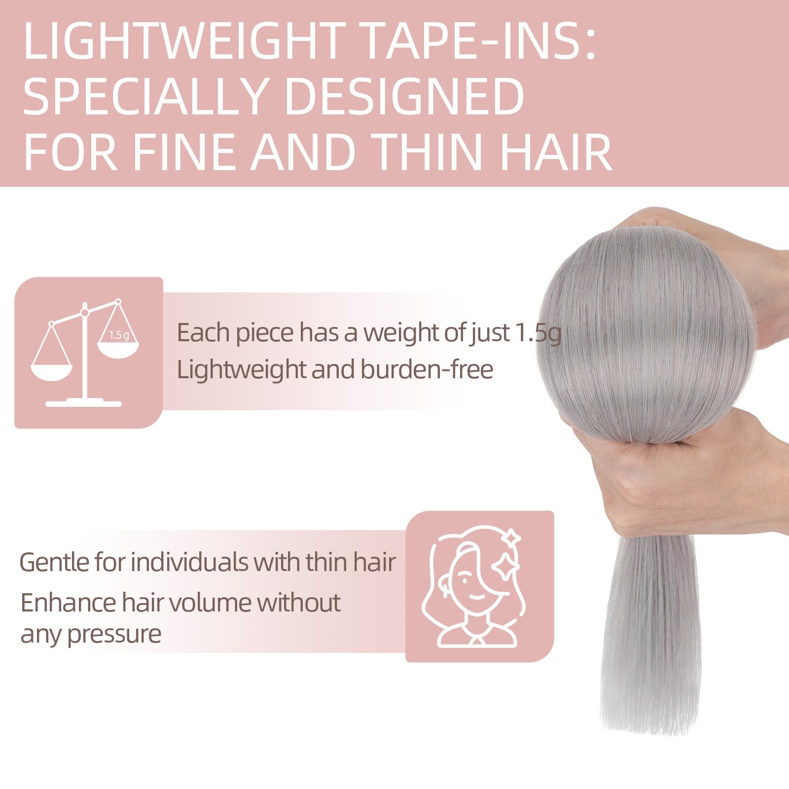 Silk-co Tape in Hair Extensions Remy Hair Extension Hair Pieces Silky Straight Human Hair Extensions Silky Soft Seamles 20 Pcs 20g/Set 14inch (20PCS)#Grey - Image 2