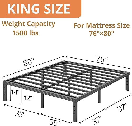 Miniatura 92 de ZIYOO Base de cama individual con listones de acero resistente, marco de cama de plataforma de 14 pulgadas, diseño antideslizante, no necesita