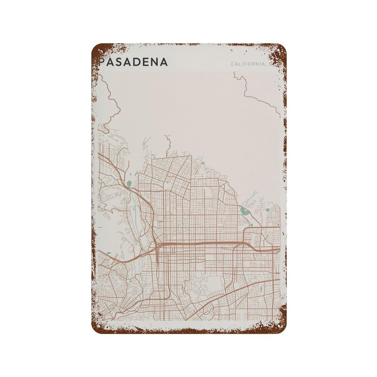 xiaoxiaoshen Pasadena Map California Travel Gift Farmhouse Decor for Historian Wall Decor Art Metal Tin Poster Modern Home Decor Art Home Bar Shop Decorations Vintage Sign 30x20cm