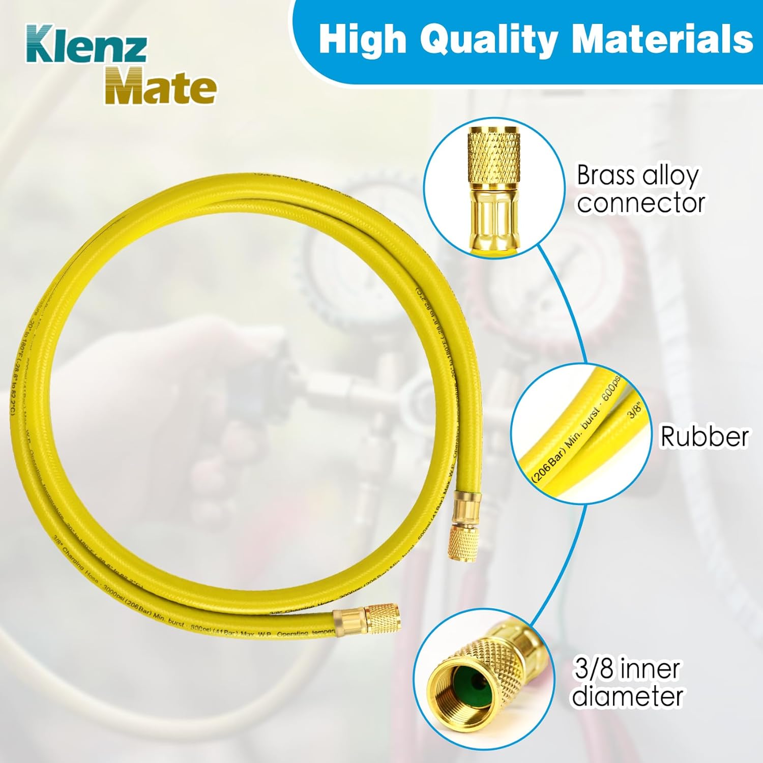 2026 Upgraded 3/8" HVAC Vacuum Hose,72" Refrigerant Charging Hose,Standard 3/8"×3/8" Flare Fittings,Low Resistance and High Flow Rate,Faster HVAC Evacuation and Recovery,20 Microns Vacuum,Yellow