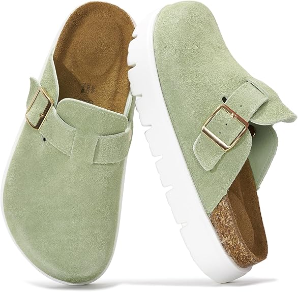 Project Cloud Genuine Leather Platform Clogs for Women Footwear - Memory Foam Arch Support Cork Footbed Casual Shoes & Mules for Women 2025 (Benton Chunky)