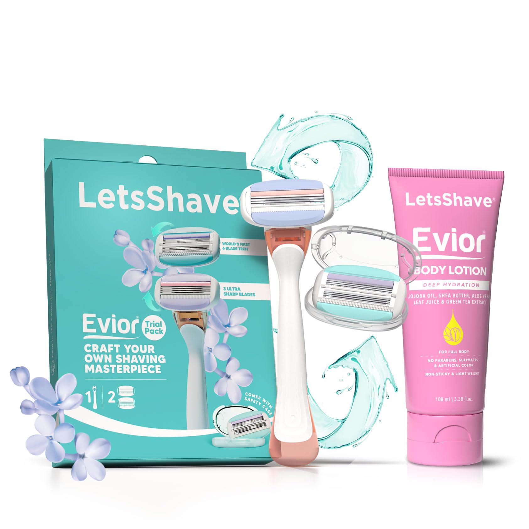 LetsShave Evior Trial Pack Shaving Kit for Women, 1 Handle + 2 