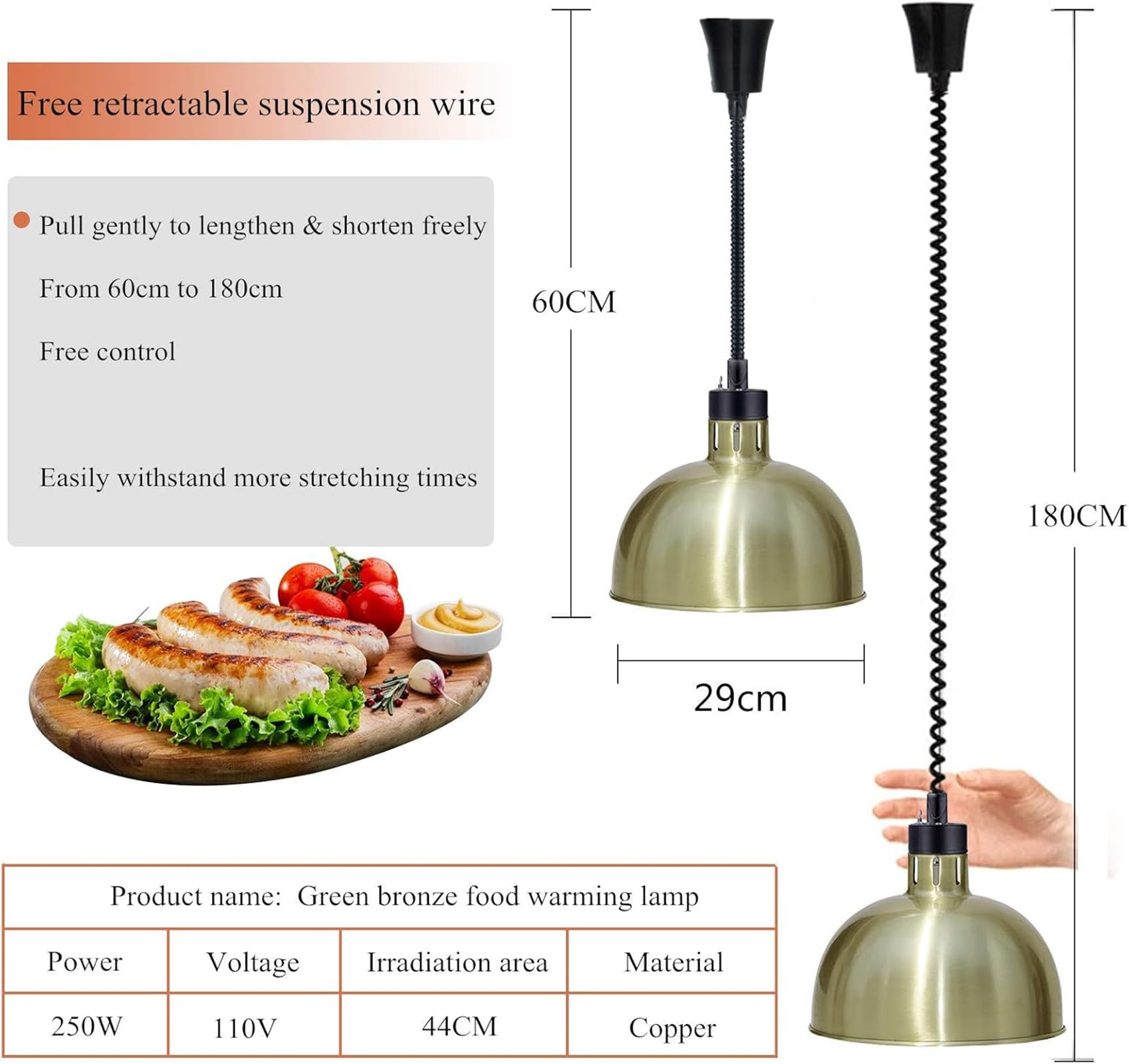 Heat Lamps JIAWANSHUN Retractable Heat Lamp For Food With 250W - Main Image