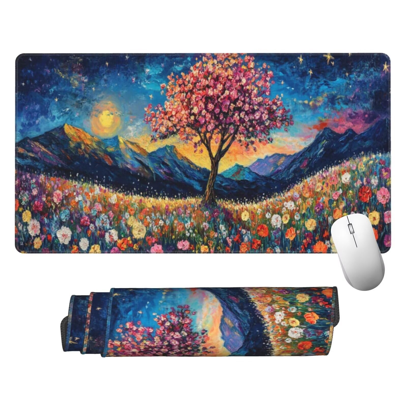 Podkładka pod mysz w kwiaty XXL mata na biurko drzewo 1600 x 800 x 3 mm mata biurkowa zmywalna podkładka do gier na laptopa, z antypoślizgową gumową podstawą do gier, PC, pracowników biurowych Y1353