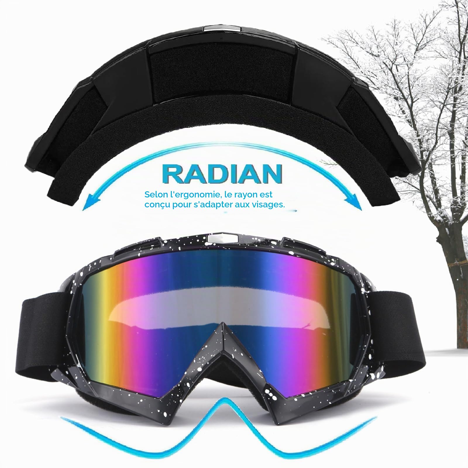 DONGZQAN Masques et Lunettes de Ski, Lunette de Ski Otg, Protection Uv400 Masques de Snowboard pour Hommes & Femme