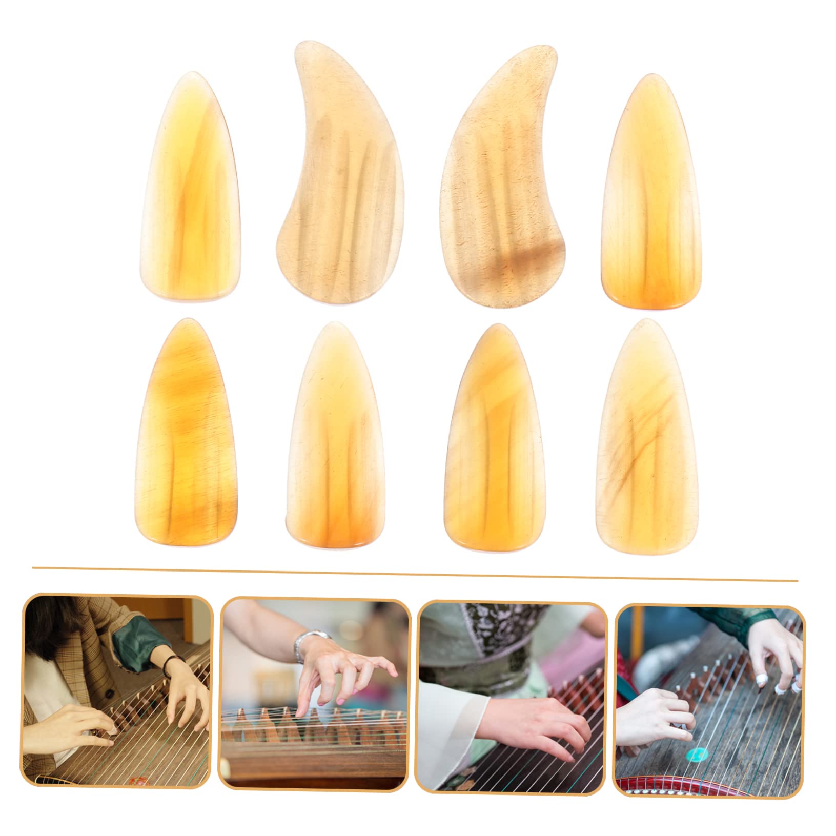 VICASKY 8 Stück Guzheng Fingerkuppen Schutz aus Ochsenhorn mit Doppelrille und Mittlerer Stärke Praktische Instrumentennägel für Guzheng Spiel und Lernanfänger