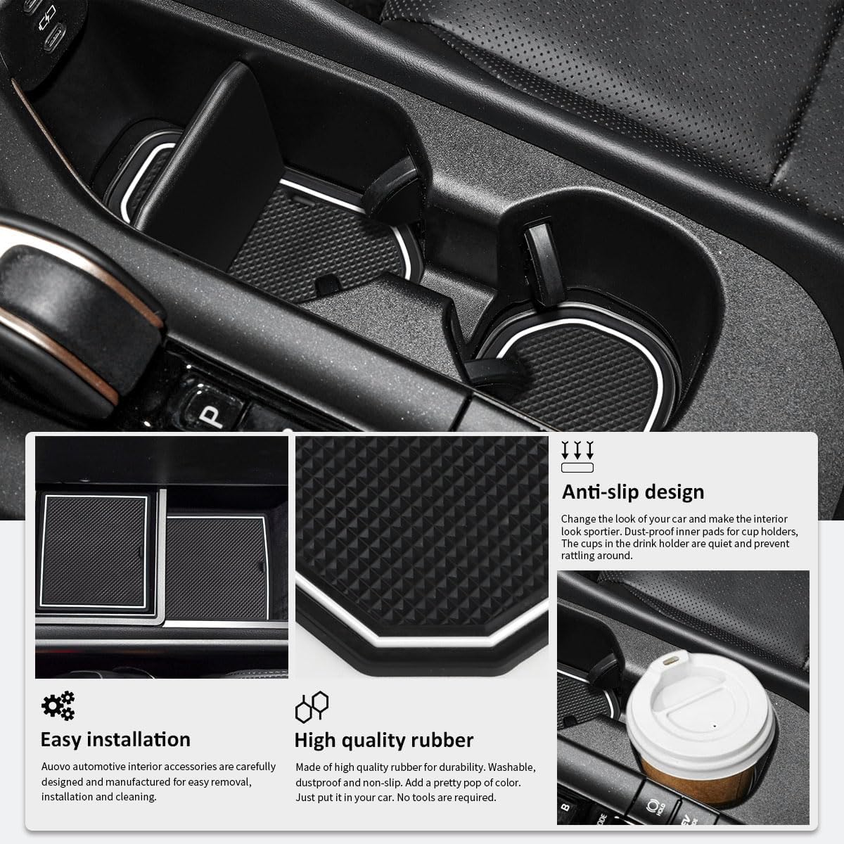 Auovo Cup Holder Inserts Liners Compatible with Toyota Crown Accessories 2023 2024 2025 2026 Custom Anti Dust Mats Center Console Door Pocket Pads 16-pc Set (White Trim)