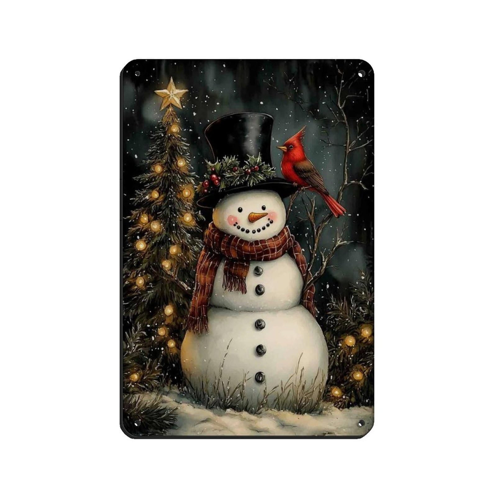 Snowman And Cardinal Art, Christmas Poster Tin Sign Vintage Metal Pub Club Cafe Bar Home Wall Art Decoration Poster Retro 8x12inch(20x30cm)