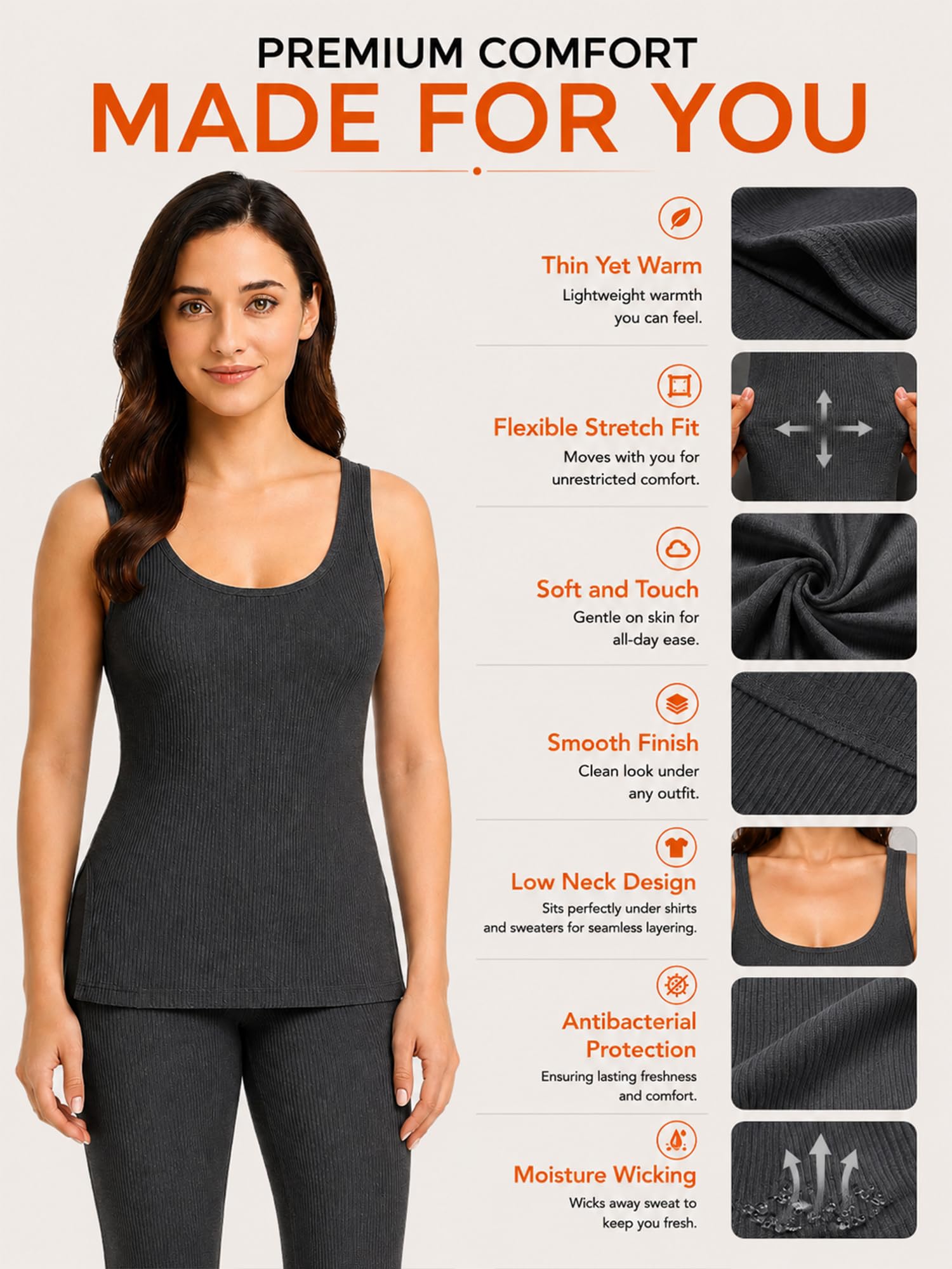 DYCA By Bodycare Womens Thermal Tops Round Neck Sleeveless Pack of 1-Charcoal Melange 1