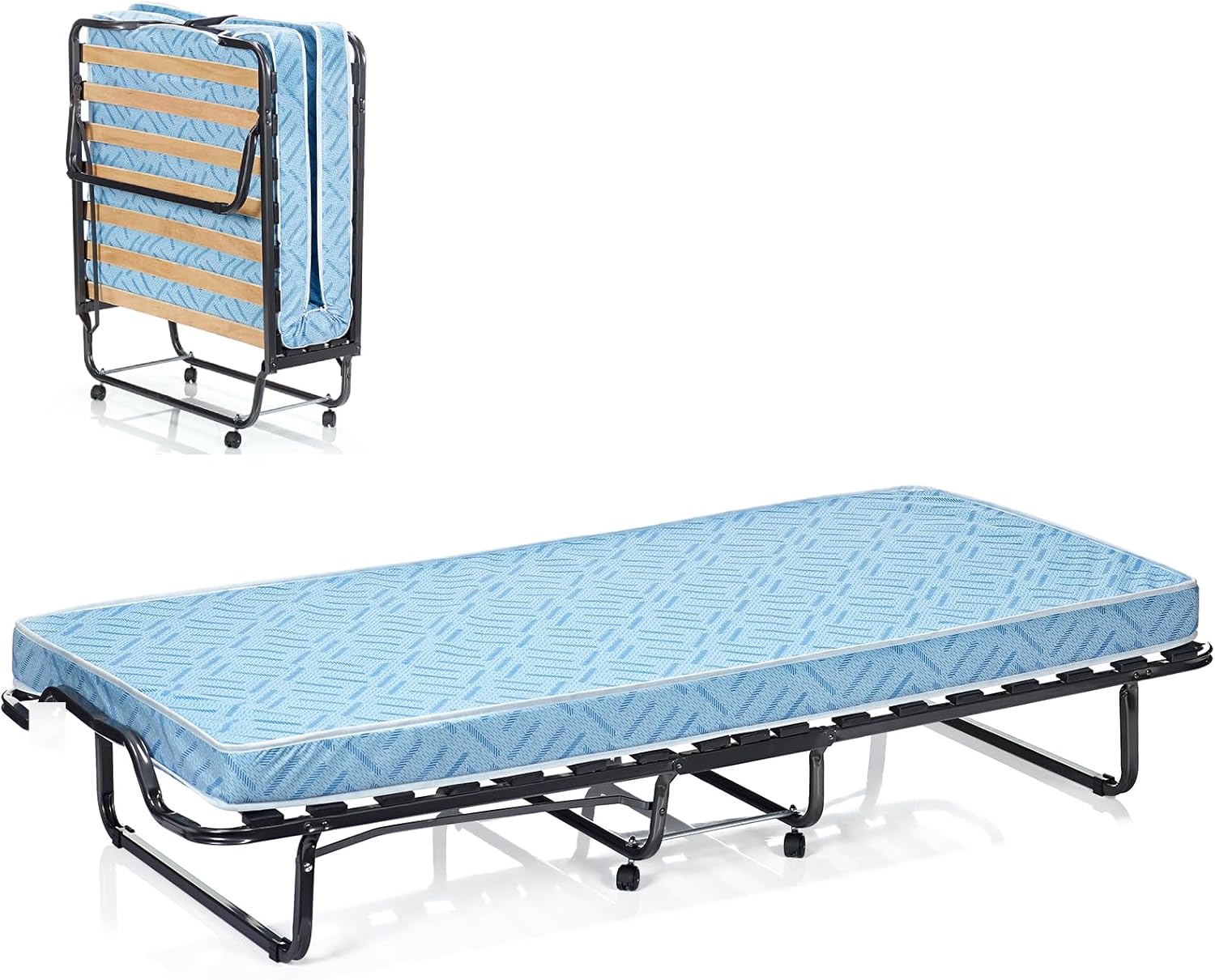 RELAX4LIFE Folding Bed with 10cm Memory Foam Mattress, Portable Metal