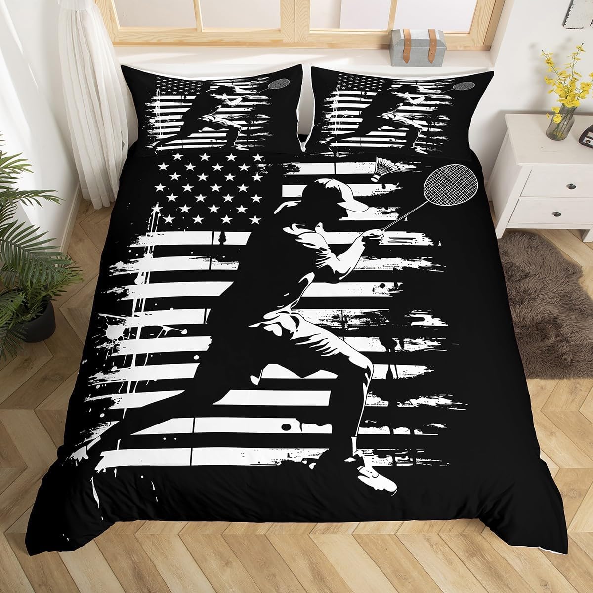 Housse de couette 140x200 badminton zippée en microfibre douce avec taie