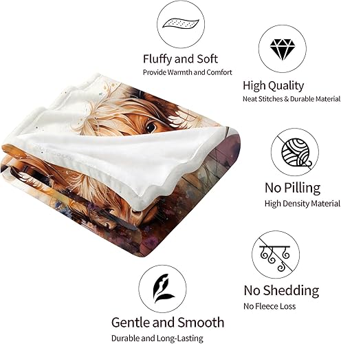 Miniatura 9 de SARA NELL Manta de vaca y girasoles de las montañas, hermosa manta con estampado de vaca de las tierras altas, bonitos regalos de vaca para niñas,