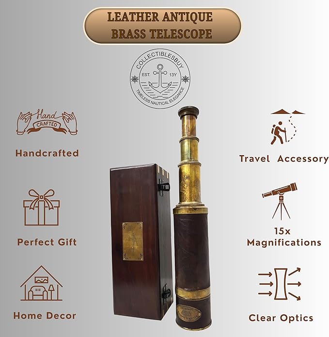 Telescopio Antiguo de Latón y Cuero Kelvin & Hughes Londres 1917 miniatura 5