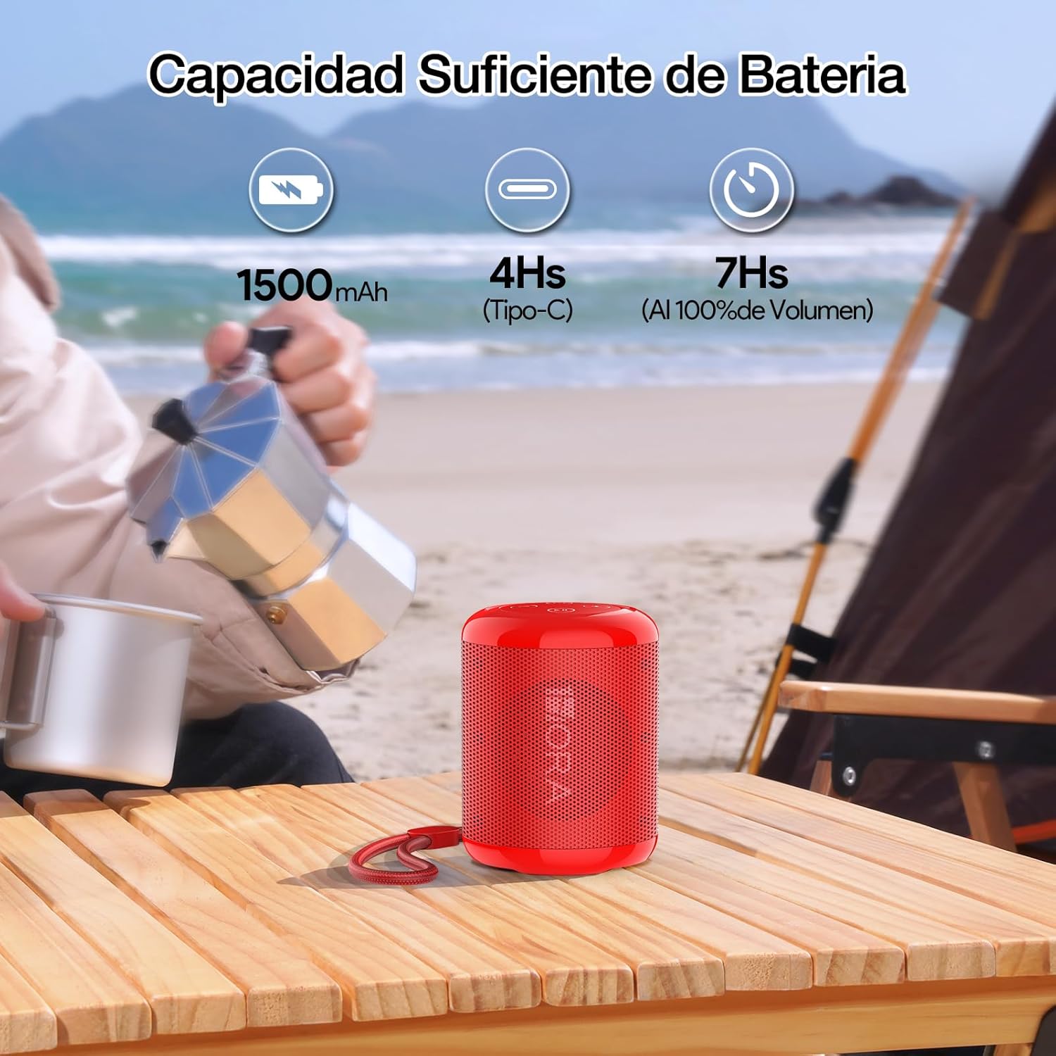 1 Hora Portable Bluetooth Speaker with battery capacity details