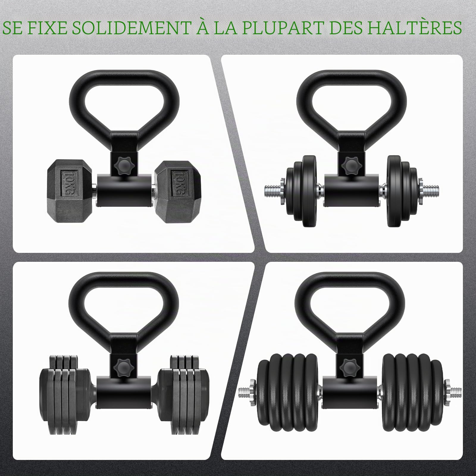 SELEWARE Haltère polyvalent en acier avec poignée convertisseur de kettlebell, poignée ergonomique antidérapante, installation rapide, s'adapte à la plupart des haltères jusqu'à 45,4 kg