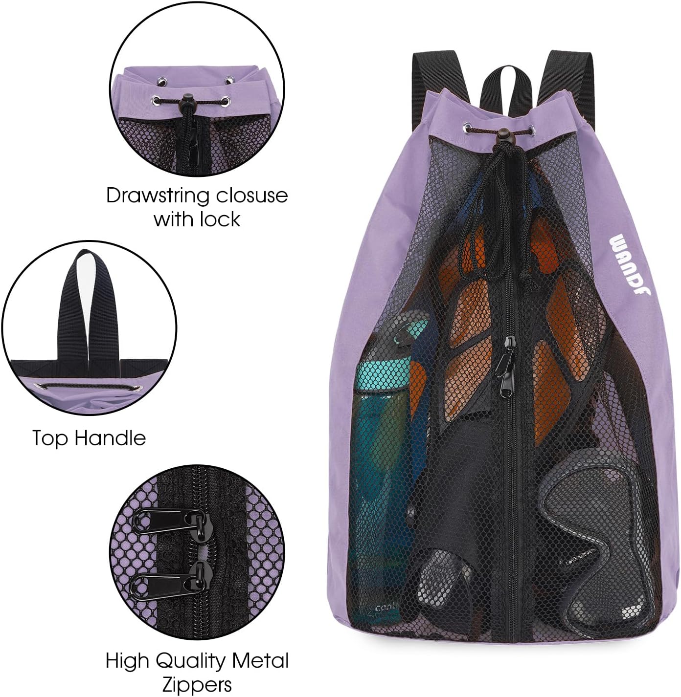 WANDF Swim Bag for Swimmers, Mesh Beach Backpack
