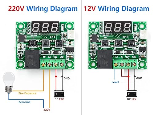 Miniatura 5 de WWZMDiB 2 unids XH-W1209 12V controlador de temperatura pantalla LED -50  230.0 F con carcasa y 19.7 in sonda de temperatura 12V termostato