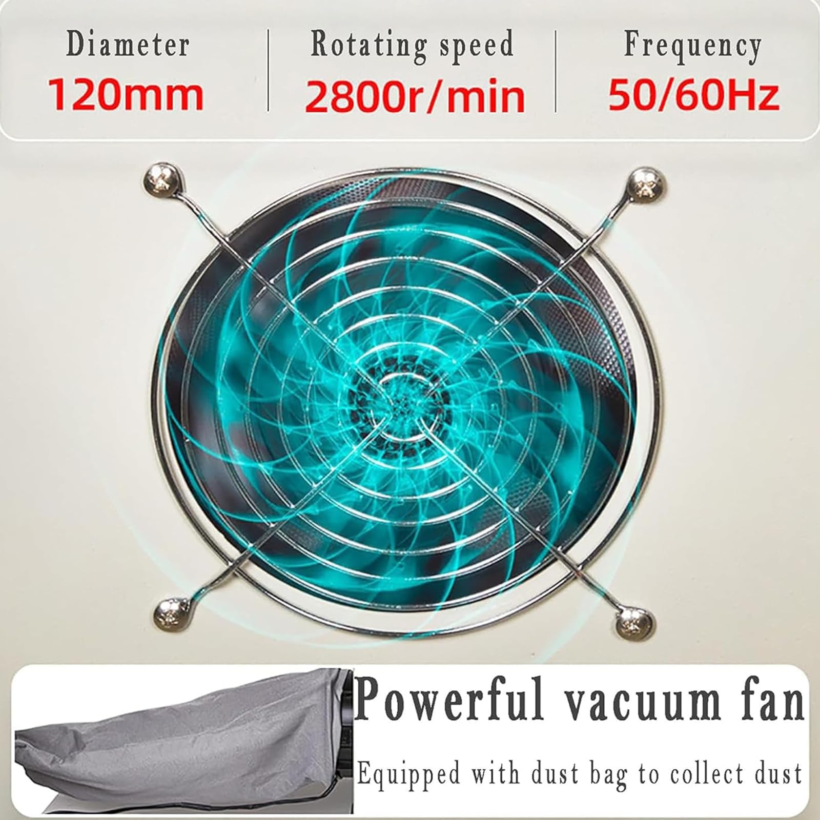 Caja colectora de polvo con luz LED y ventana transparente, potente ventilador de 2800 RPM para grabar, moler, pulir, taladrar y cortar