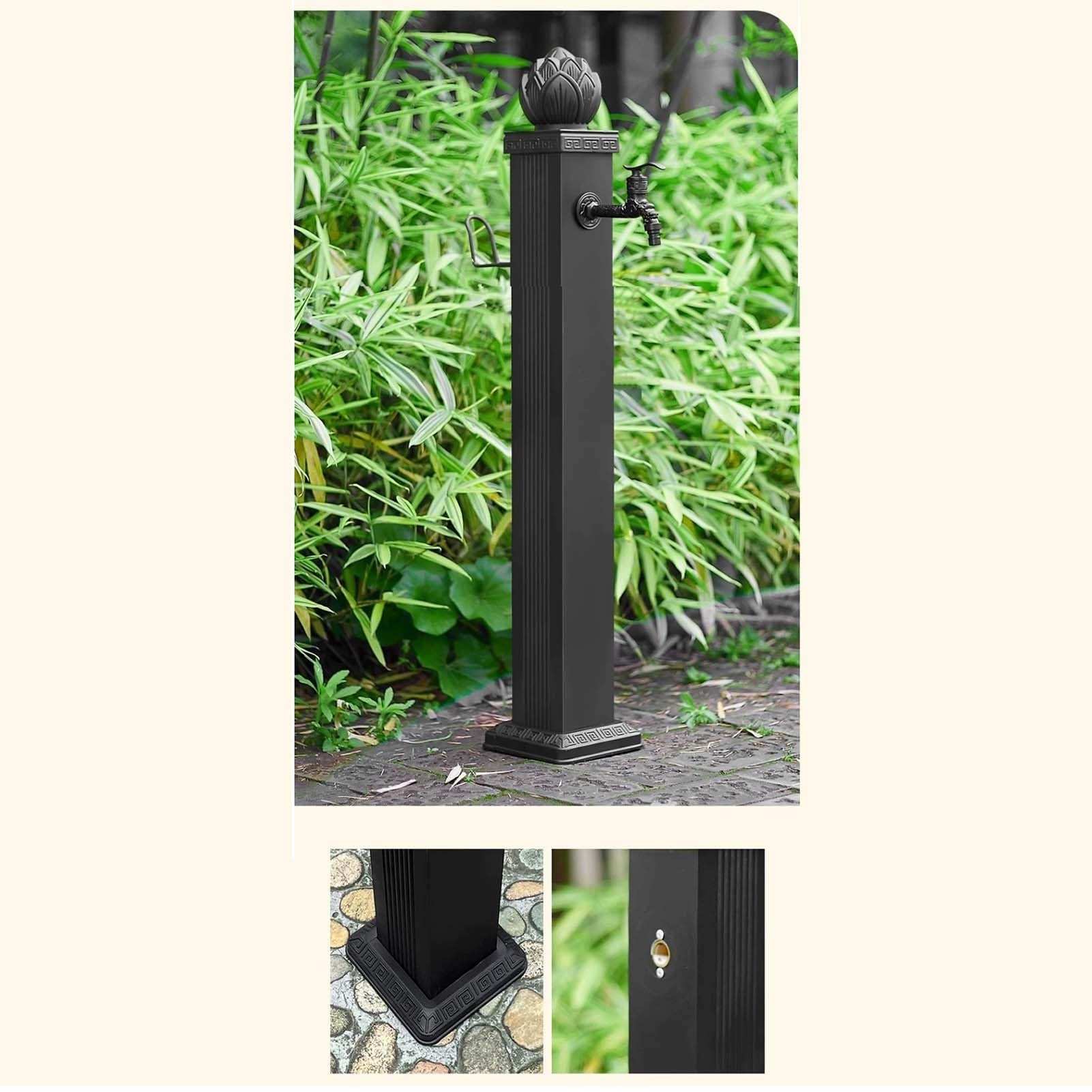 Columna de agua de jardín, soporte de manguera de aleación de aluminio con grifo de cobre completo, función decorativa de agua para hidrante de patio
