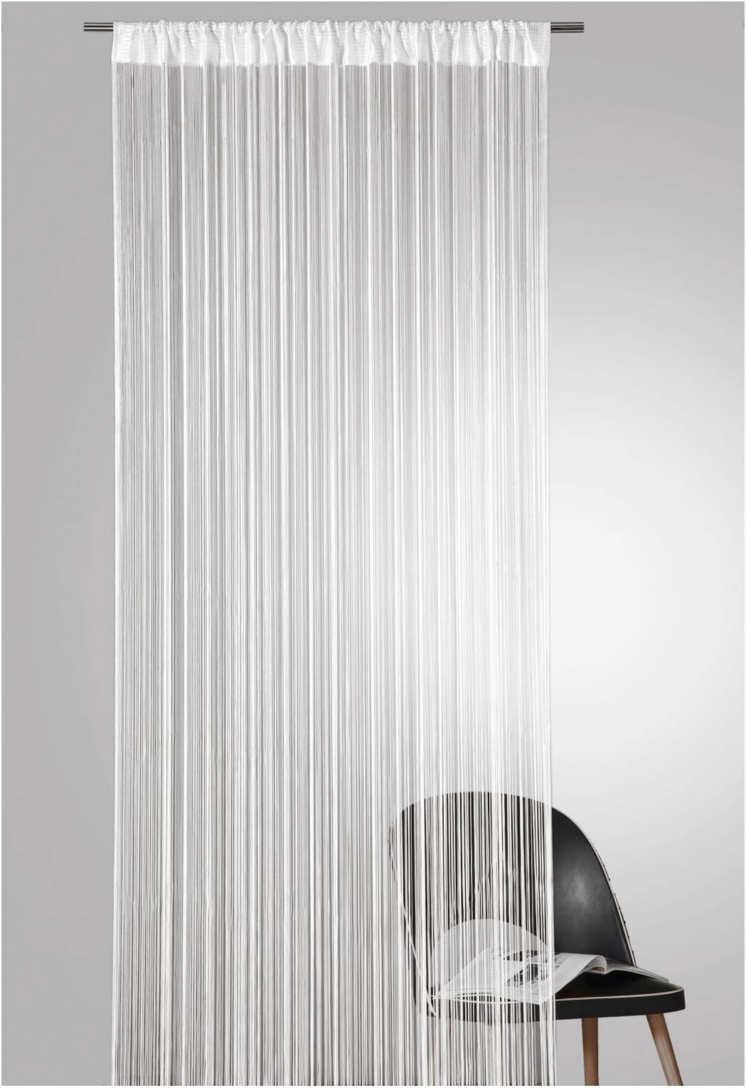 heimtexland® string curtain, with rod, shortenable, high-quality curtain., Polyester, White, HXB 245 x 148 cm
