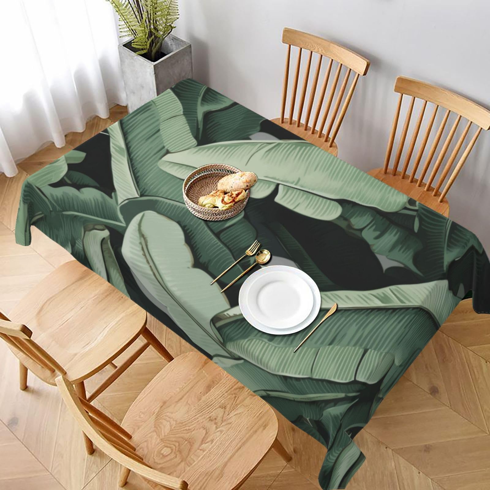 WPKJU Tropical Banana Palm Leaves Art Printed Tablecloth 60x90 in Water Resistant Table Cover Washable Rectangle Table Cloth for Dining Tables