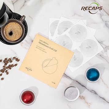 Aluminum Foli Lids for Reusable Capsules, Coffee Foil Seals, Coffee Pod Foli Lids Compatible with Nespresso Vertuo Pods (100)