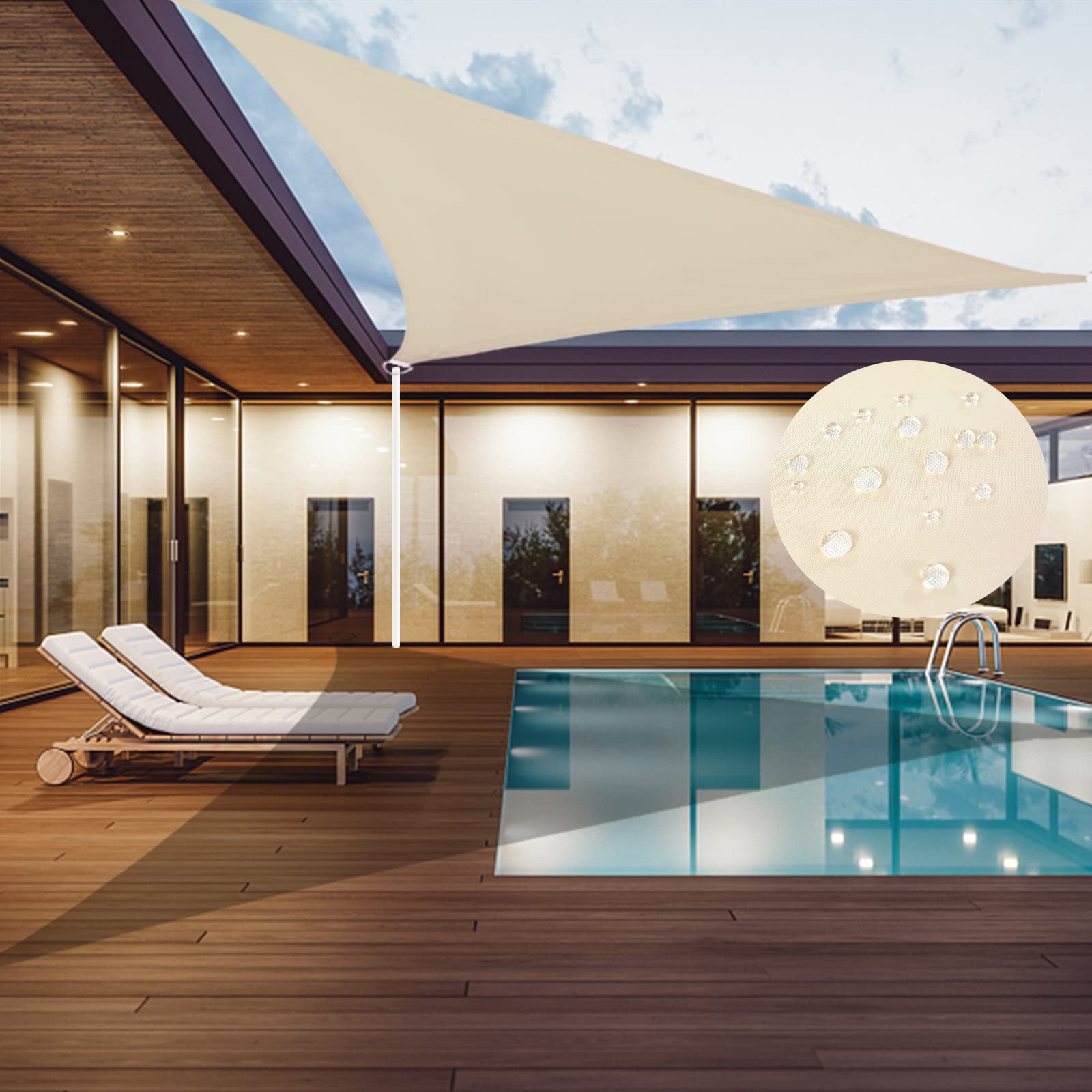 AOGESHI Shade Sail Waterproof Triangle Milky 6'5''x6'5''x6'5'' Sun Shade 95% UV Block Awning for Outdoor Patio and Garden Yard Activities