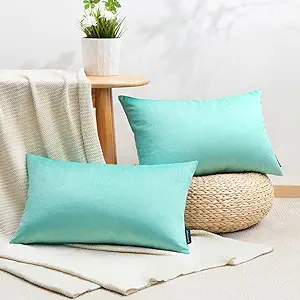 Phantoscope Pack of 2 Velvet Decorative Throw Decorative Pillow Cover Soft Solid Square Cushion Case for Couch Light Turquoise 12 x 20 inches 30 x 50 cm