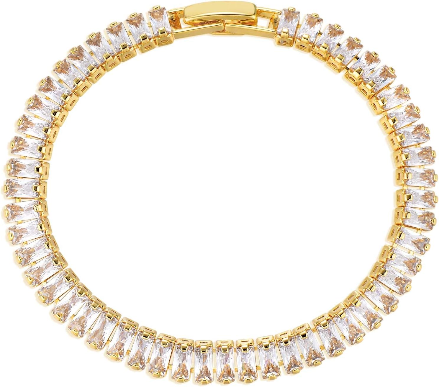 Tennis Bracelet for Women, 14K Gold Plated 2.5 x 5 mm Cubic Zirconia Dainty Stackable Wrist Jewelry Size 5.9-6.5 Inch