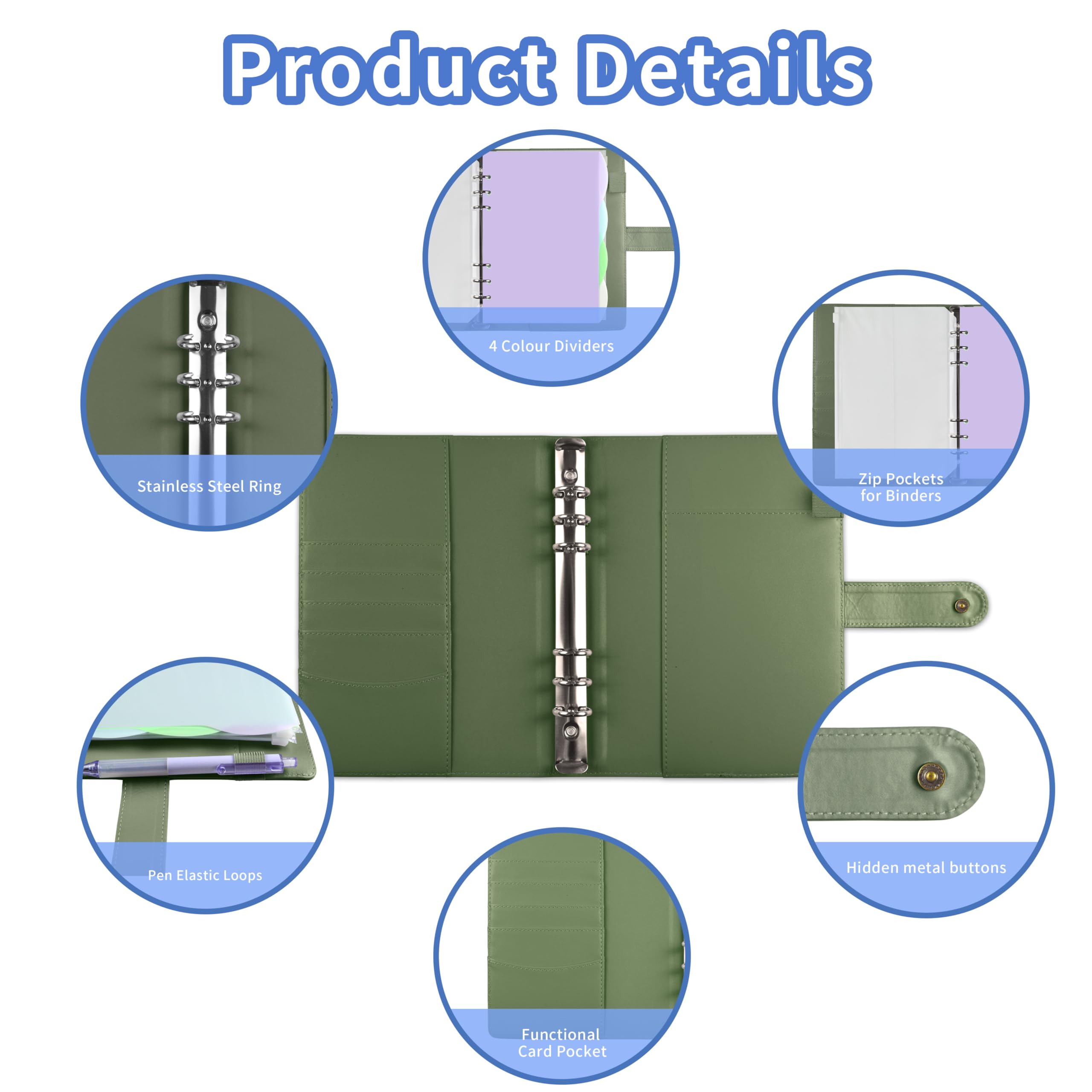 Mlife A5 Refillable Ring Binder, with 180 Sheets Refill Paper,A5 Notebook with Binder Pockets and Dividers,for Men and Women-Green - Image 4