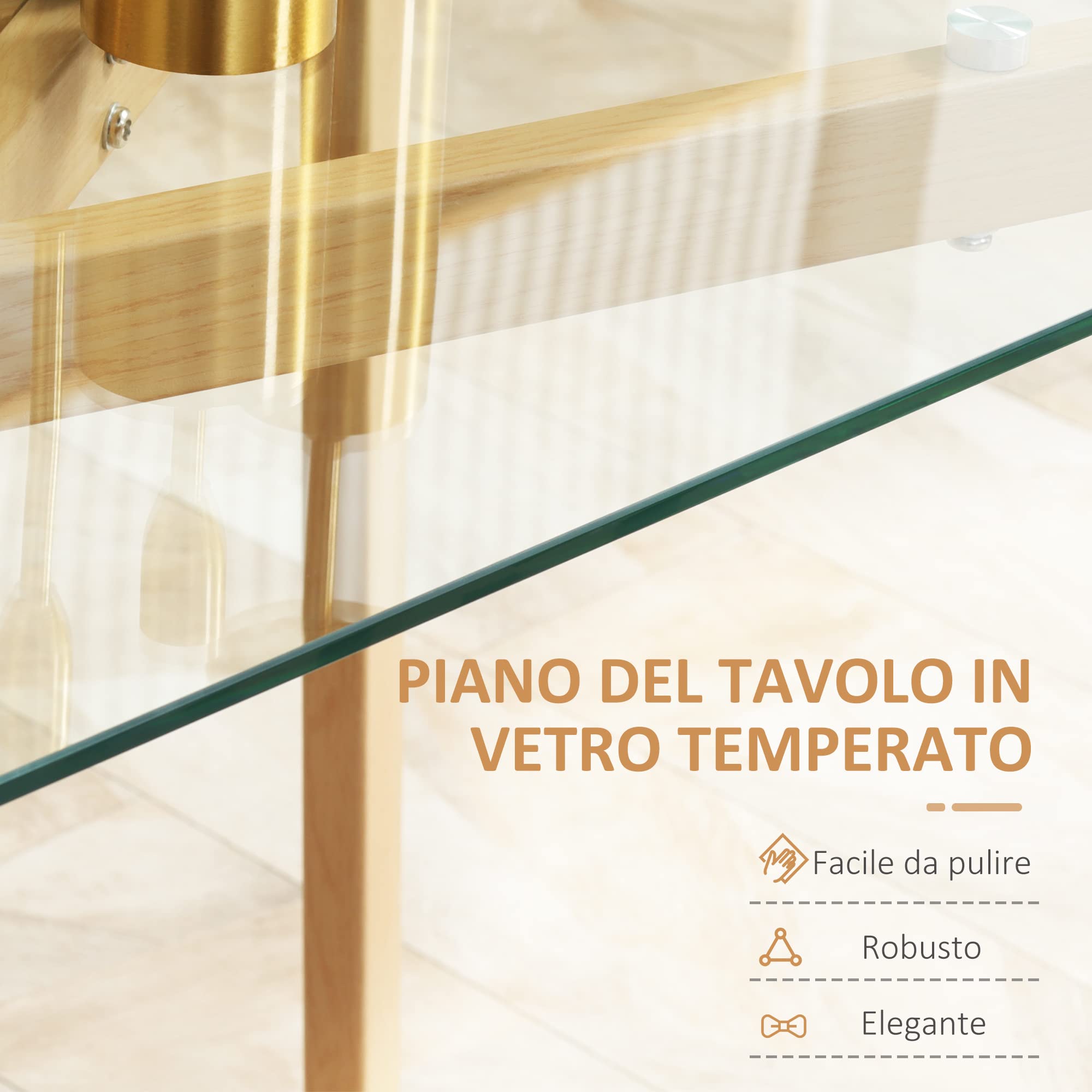 HOMCOM Tavolo da Pranzo Rettangolare per 4 Persone MAX Vetro 120x60x76 cm | Tavolo da Pranzo in Vetro Temperato e Acciaio, per Cucina, Soggiorno