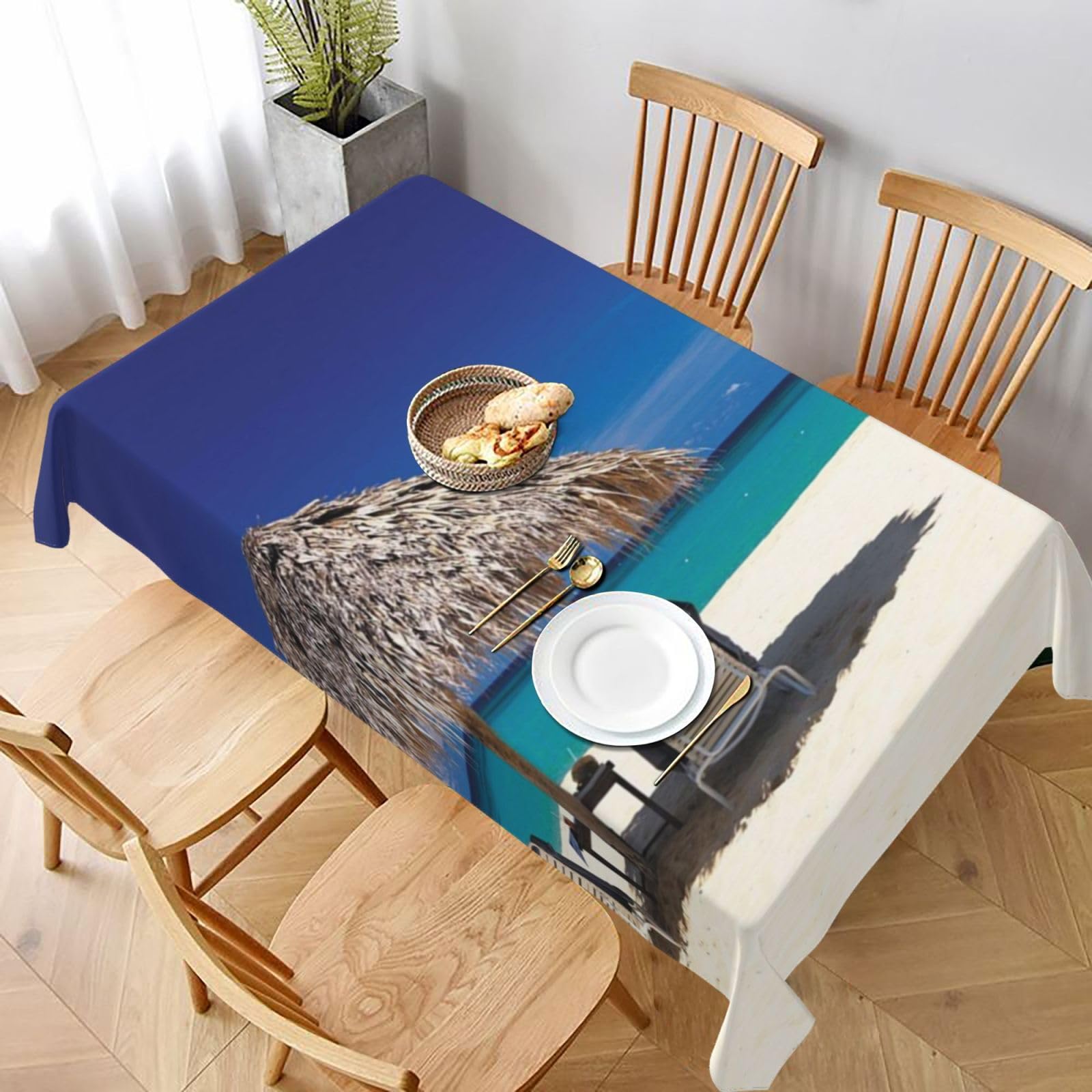 BNVSADC Jamaica Beach Printed Rectangle Tablecloth 228x152 CM, Water Resistant Polyester Table Cloth Decorative Fabric Table Covers for Kitchen Dining Table Parties Camping