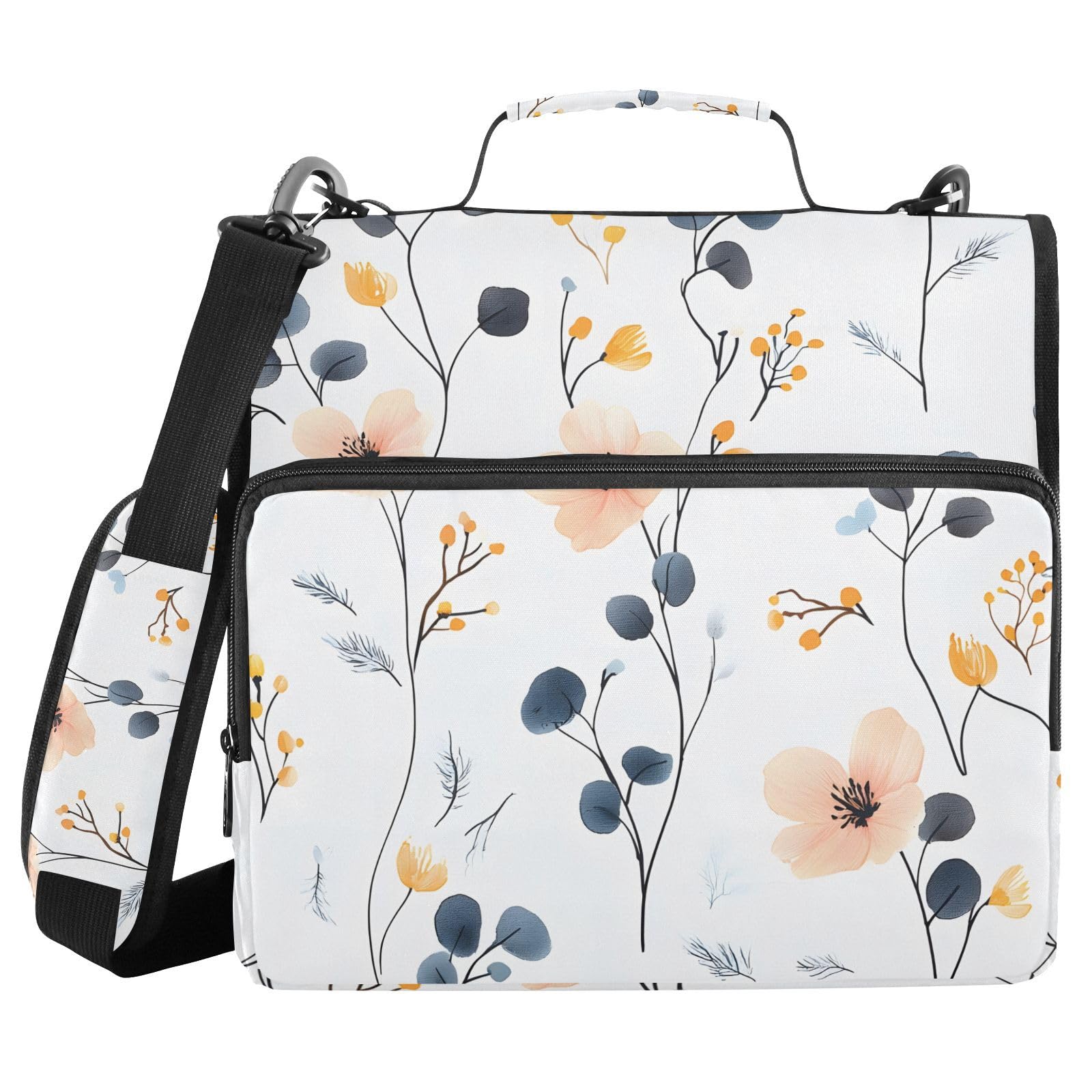 3 Ring Zipper Binder with Shoulder Strap Flower Wildflower 1.5 inch Binders Keeper Large Capacity Multi Pockets for School Office Supplies
