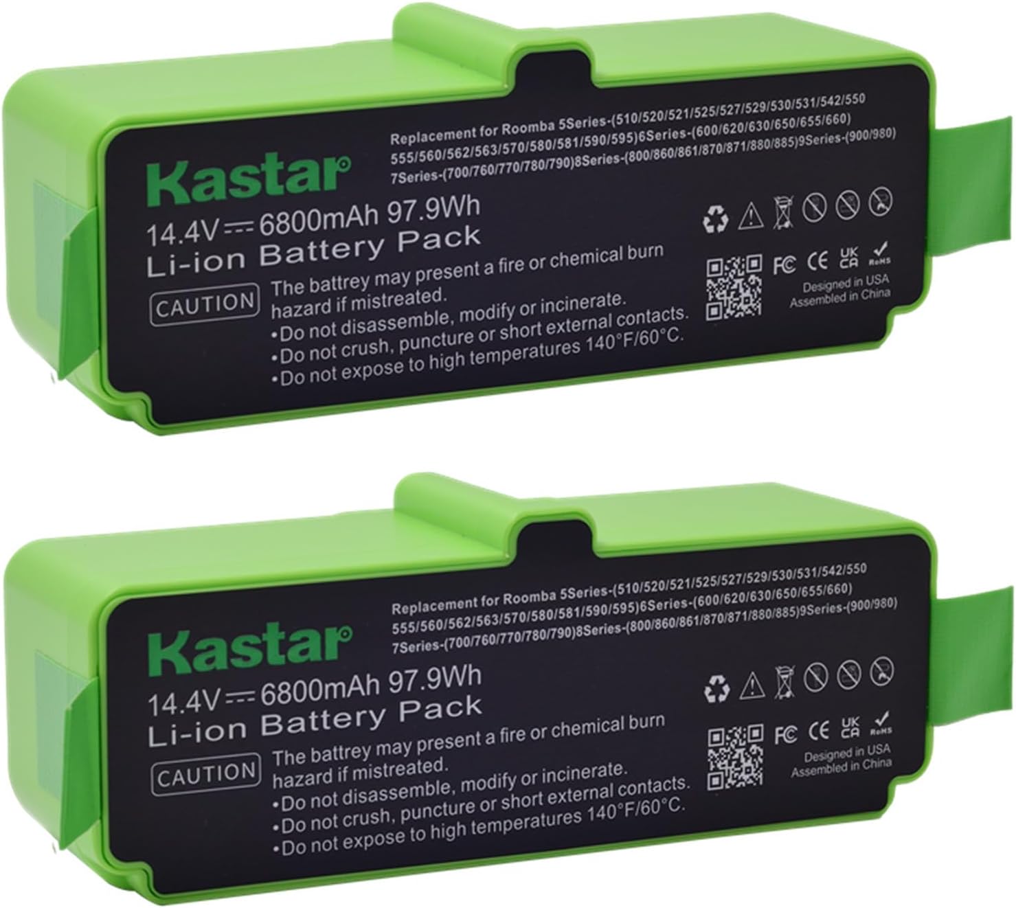 Kastar Li-ion Battery 14.4V 6800mAh Replacement for iRobot Roomba R3 500, 600, 700, 800 & 900 Series 510 530 531 532 540 550 570 580 585 610 620 650 660 760 770 780 790 870 880 R3 4419696 (2-Pack)