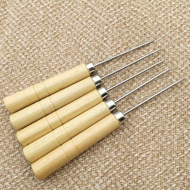 Wood Handle Awl DIY Tool Sewing Awl Poking Tools for Felt Poked Stitching Punching Awl Shoes&Bags Hole Repair Needles - (Color: 30PCS)