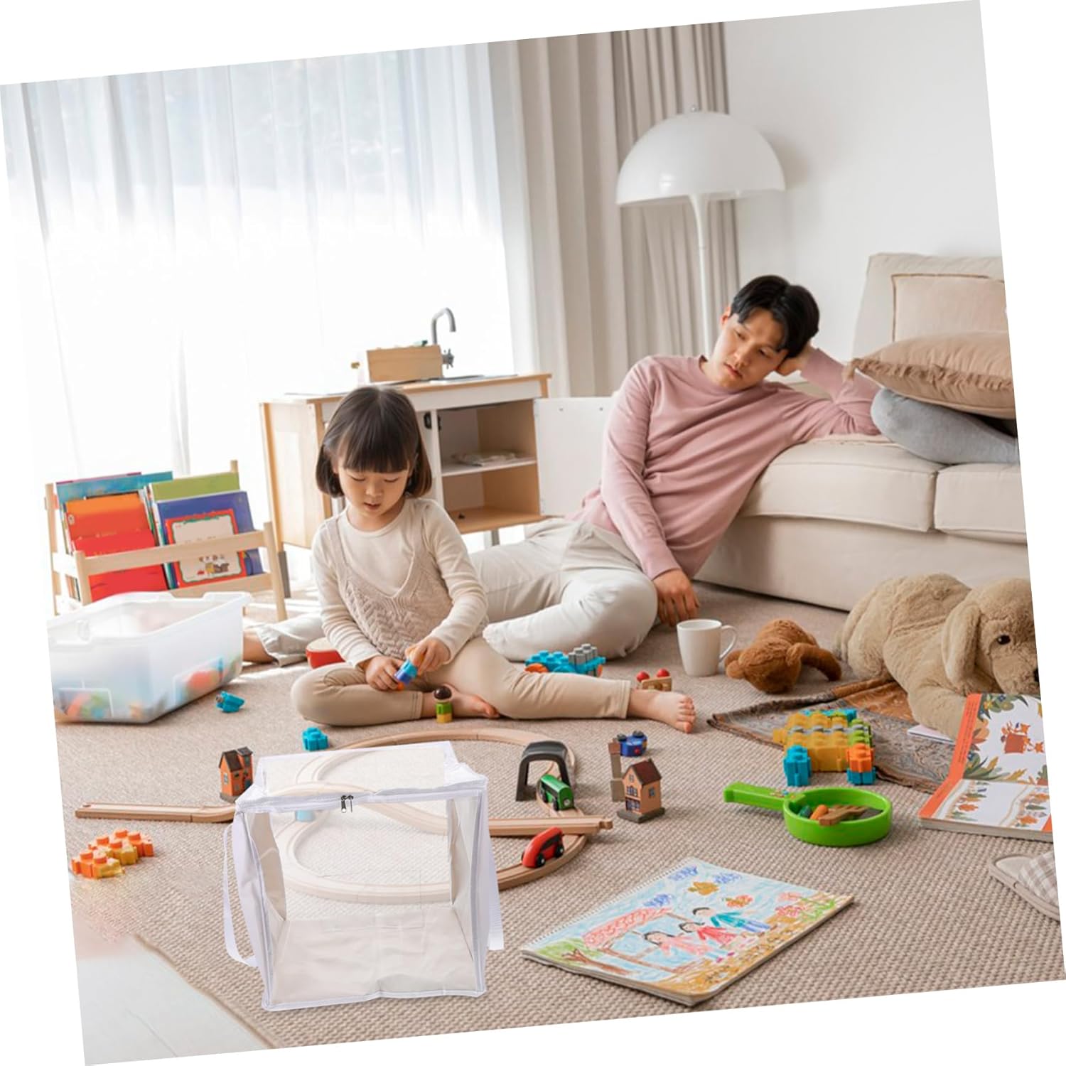 SUPVOX 2Pcs Large PVC Storage Bags with Zipper for Extra Large Organizing for Playroom Bedroom and Living Room Durable Easy to Clean