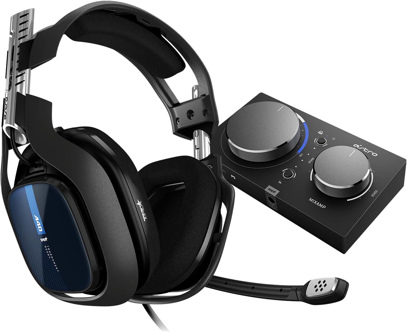 ASTRO Gaming A40 TR Wired Gaming Headset + MixAmp Pro TR, Astro Audio V2, Dolby Audio, Swappable Mic, Game/Voice Balance Control, for PS5, PS4, PC, Mac - Black/Blue