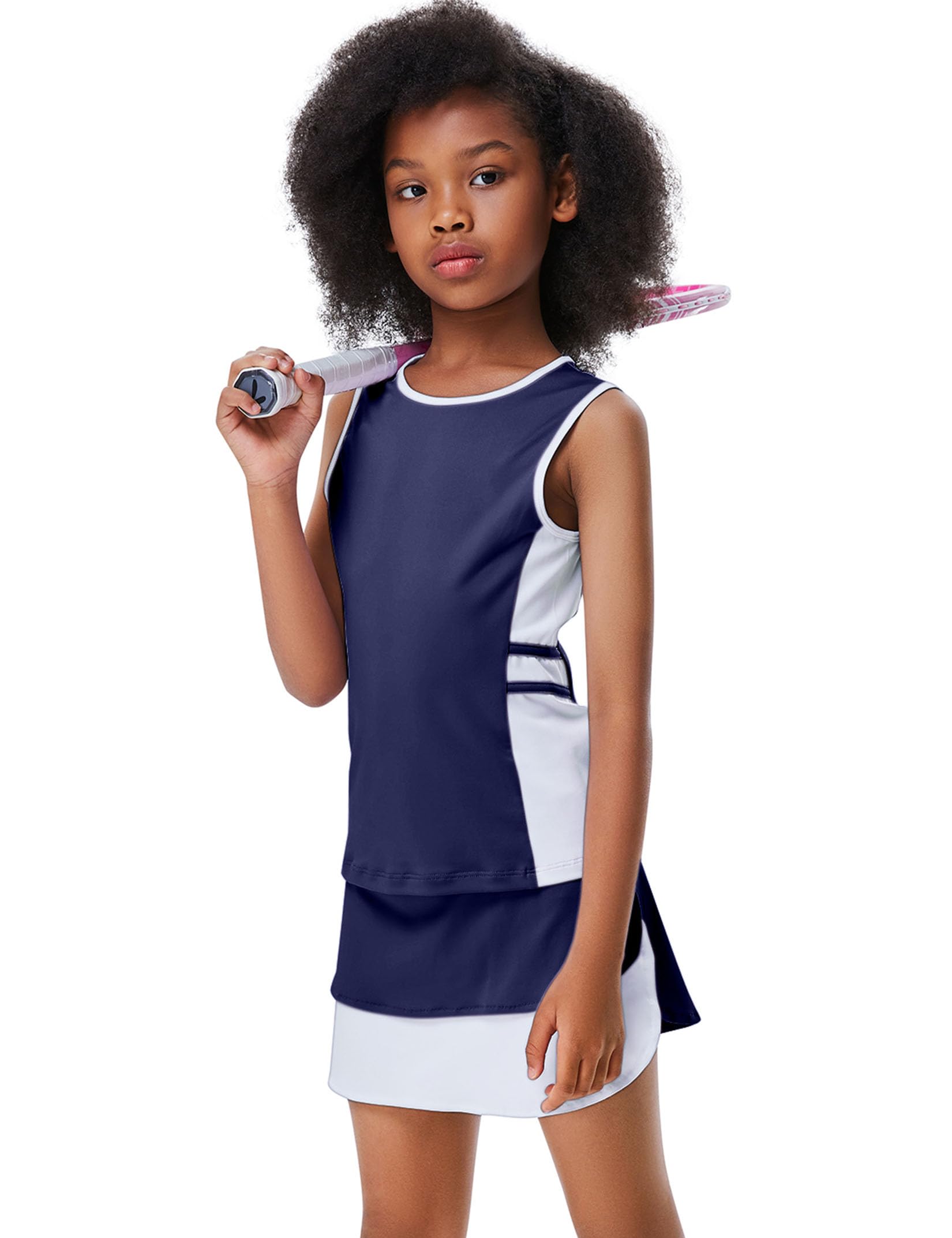 Girls Tennis Golf Dress Outfit Sleeveless Tank Top and Skorts Sets Sport Skirt with Shorts Pockets 3-12Y
