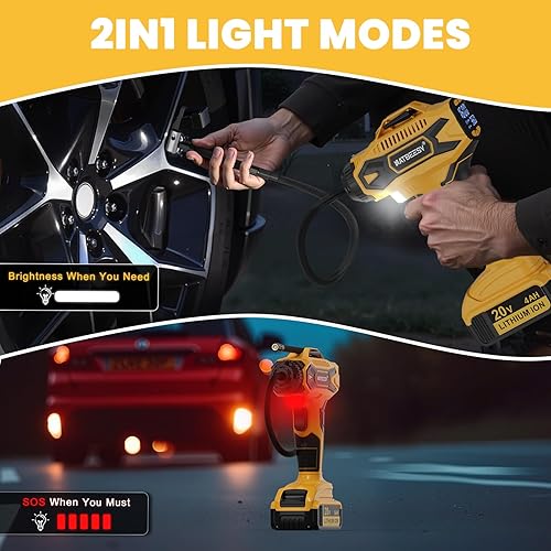 Miniatura 6 de Inflador de neumáticos inalámbrico, compresor de aire portátil compatible con batería Dewalt de 20 V Max, con batería de 4 AH y cargador, bomba de