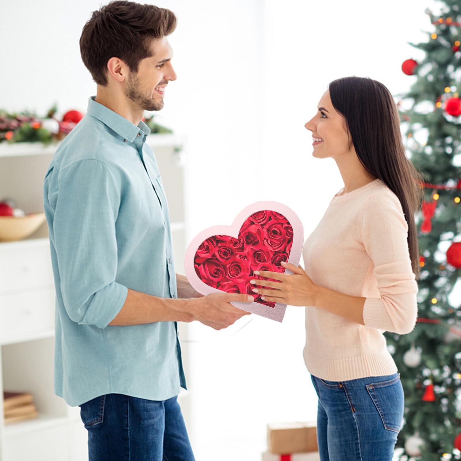 ibasenice Herzförmige Geschenkbox Blumenverpackung mit Transparentem Fenster 2 Stück Rosa Blumenschachtel für Valentinstag Muttertag Weihnachten