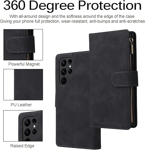 Miniatura 6 de Miimall Funda tipo cartera compatible con Samsung Galaxy S23 Ultra con tarjetero y tarjetero de piel sintética