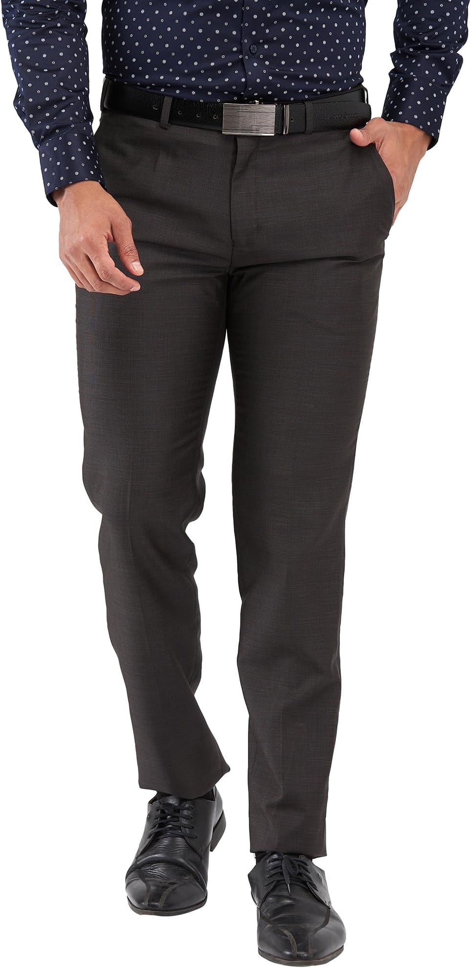 Men's Slim Fit Structure Pattern Poly Viscose Blend Flat Front Formal Trouser
