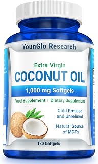 Coconut Oil 1000 mg 100% Cold-Pressed Organic Extra Virgin Coconut Oil 180 Vegan Softgel Capsules Keto-Friendly Dietary Supplement Support for Hair, Nails & Skin Health