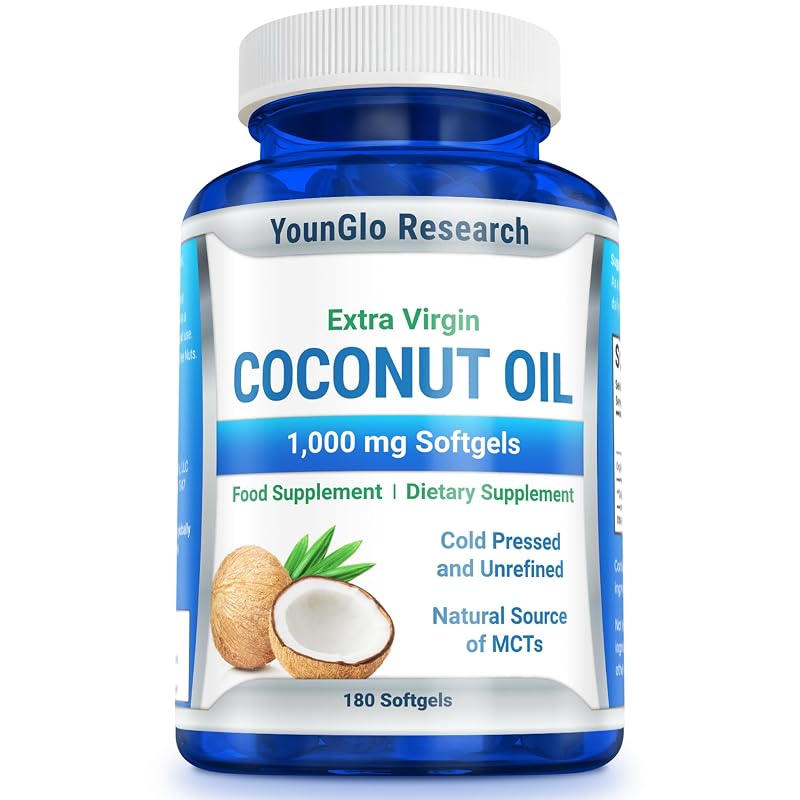 YounGlo Research Suplemento de Óleo de Coco 1000 mg 180 cápsulas softgel