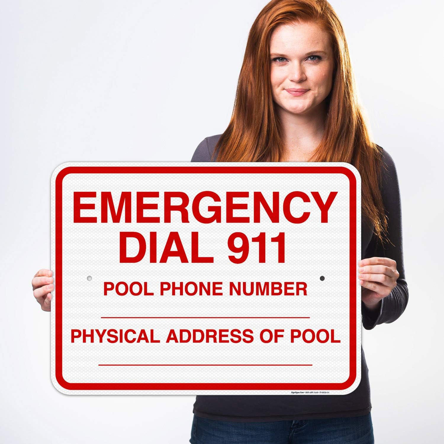 Emergency Dial 911 Sign, Pool Sign, 18x24 Inches, 3M EGP Reflective .080 Aluminum, Fade Resistant, Indoor/Outdoor Use, Made in USA