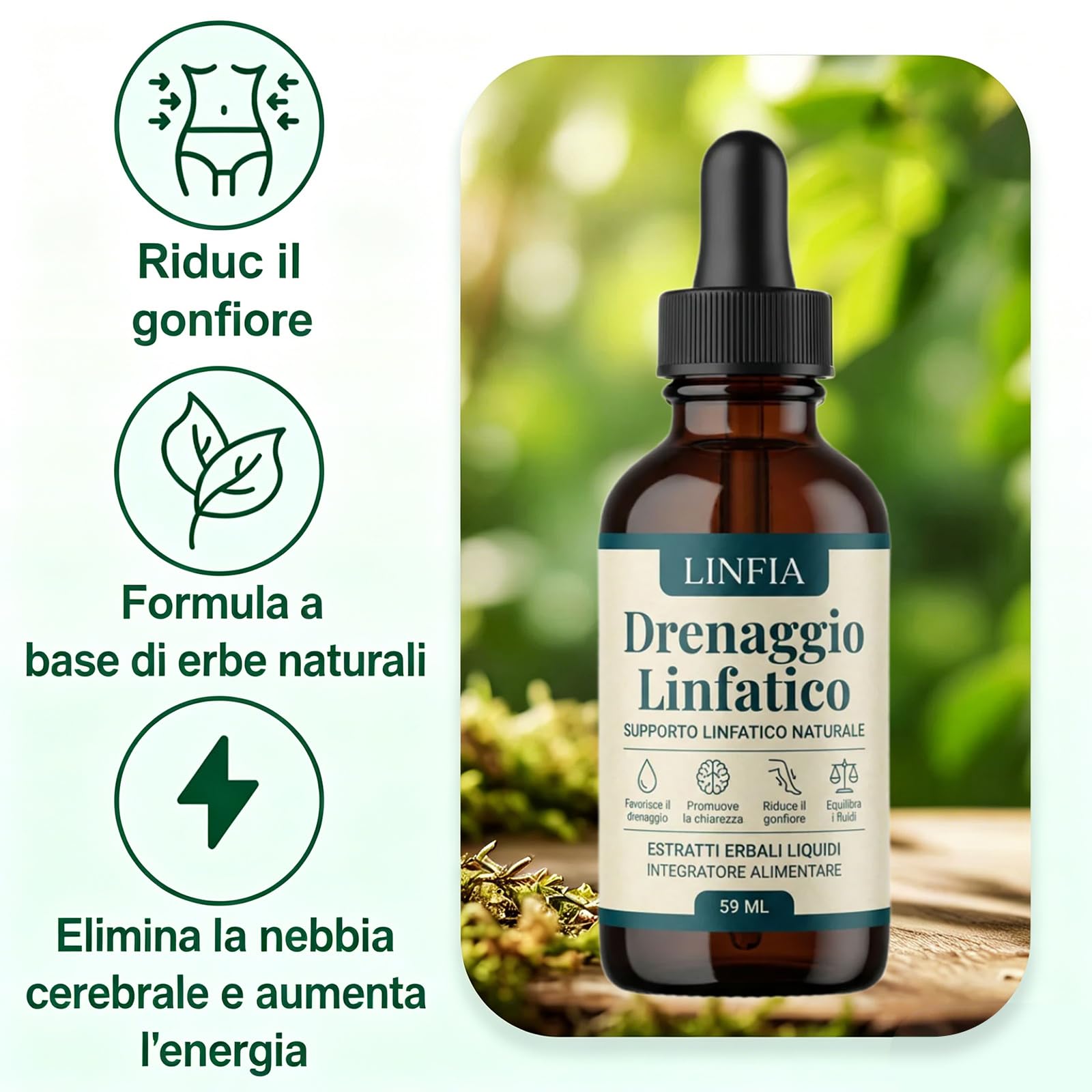 DITU Iinfia Drenaggio Iinfatico Gocce, Formula Erboristica Naturale, Adatte per Donne e Uomini 59ML (1 bottiglia)