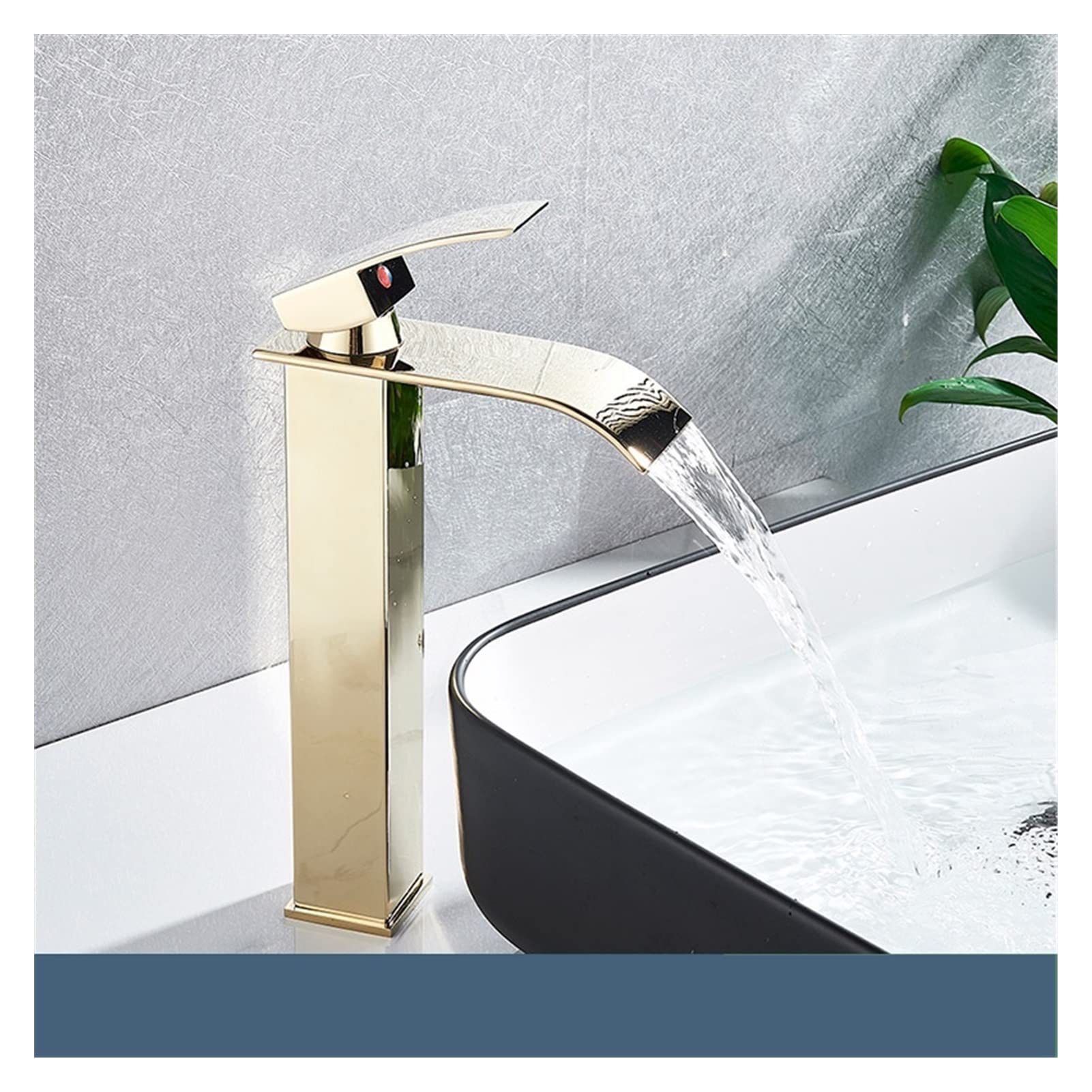 Mooilko Golden A Waterfall Square Bathroom Basin Faucet Brass Material Surface Blackened Deck Installation Hot And Cold Water Basin Sink Faucet Easy To Install(Golden A)